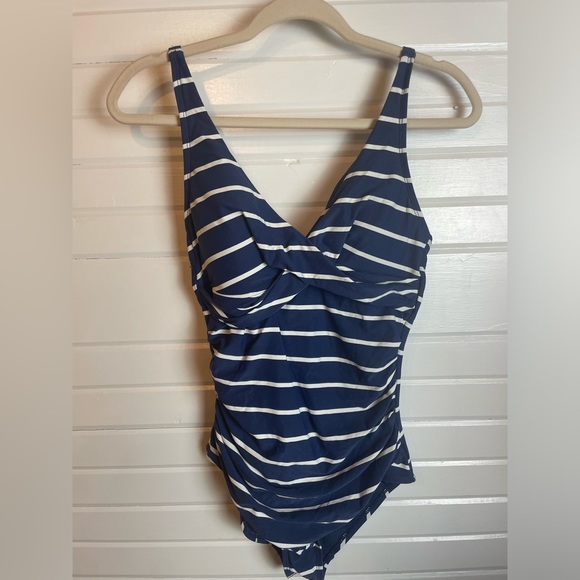 Nip tuck Swimsuit One piece Blue White Stripe Nautical Women's Size